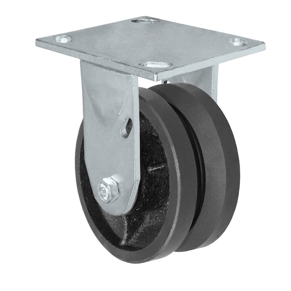 5"x2" V-Groove Wheel, Rigid Caster, Plate Size: 4-1/2"x6-1/4",